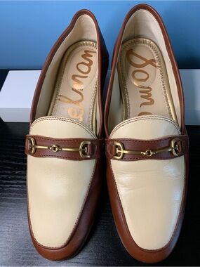 Sam Edelman Cream and Brown Leather Bit Loafers